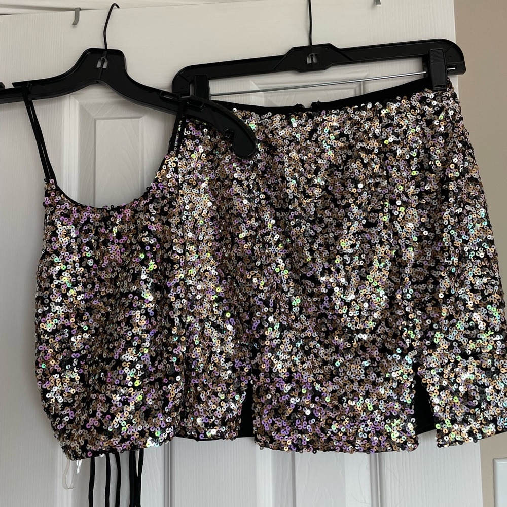 Sequin Skirt Set - Black and Silver